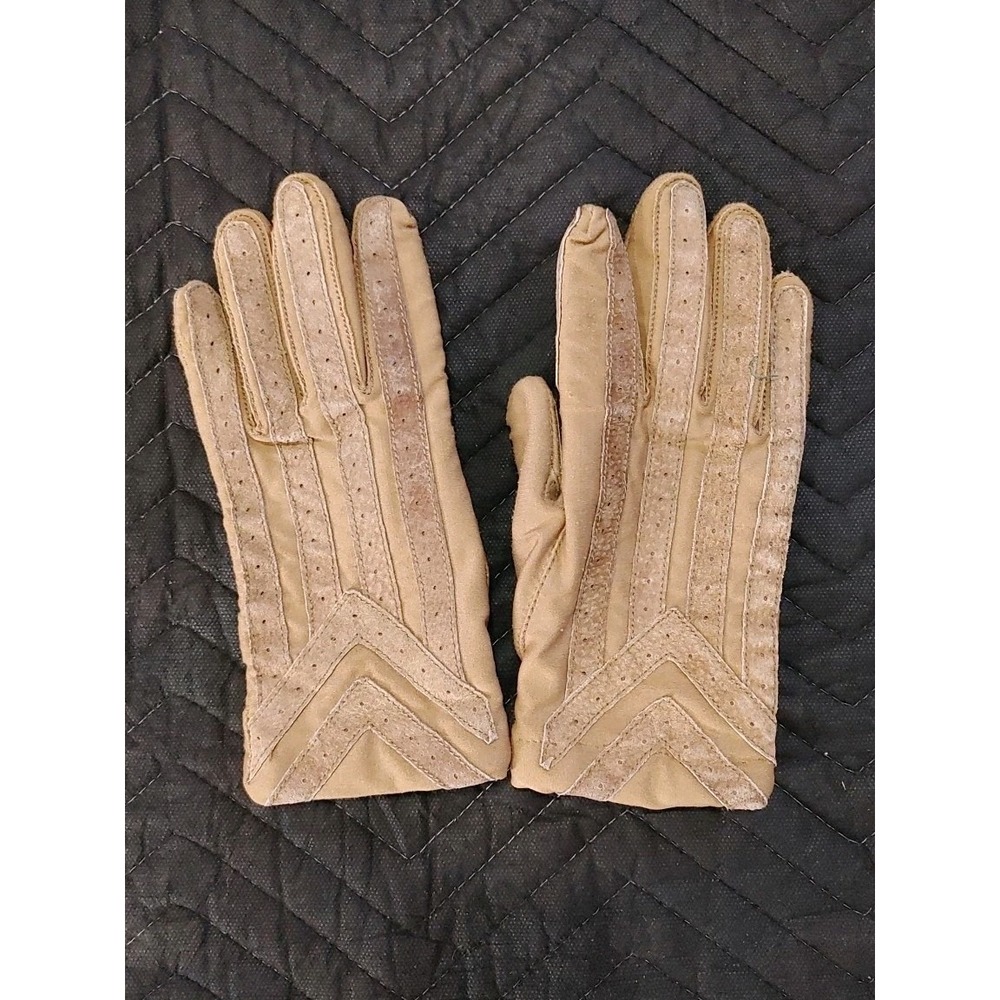 Vintage Aris IsoToner Women's Tan Warm Lined Gloves Sz Med Driving Glove Chevron
